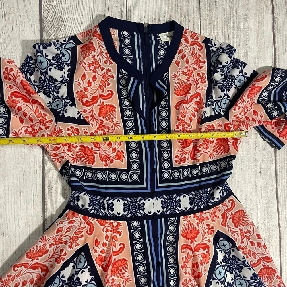 ELIZA J Women’s Bandana Print Handkerchief Dress Navy Orange Boho Coastal Size 6 - Picture 9 of 12